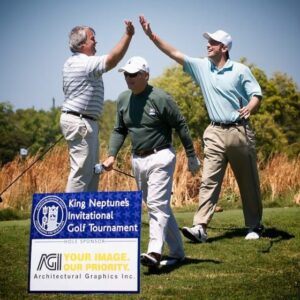 Golfers celebrating at King Neptune's Invitational Golf Tournament