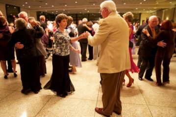 Two people dancing during Seniors Gala