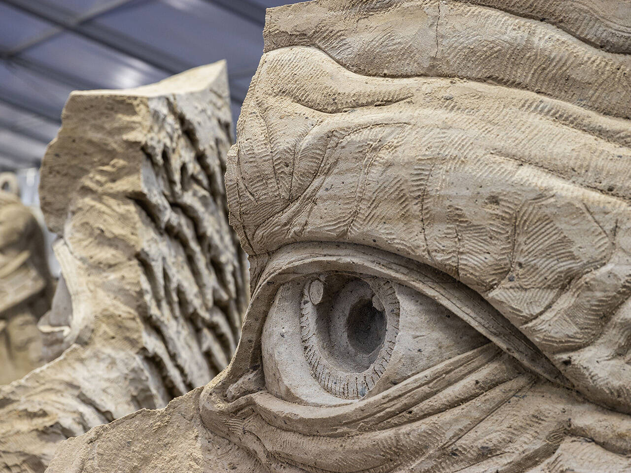 Detail of eye on sculpture in International Sand Sculpture Championship Tent at Neptune Festival