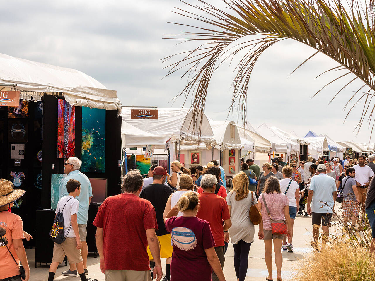 Crowd of people on Boardwalk during Neptune's Art & Craft Show