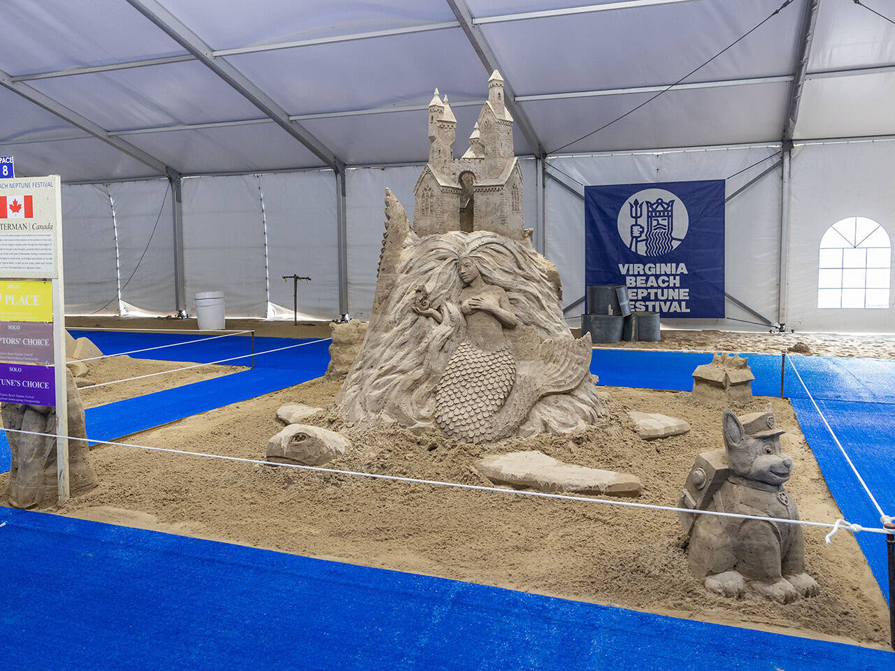 Sculptures in International Sand Sculpture Championship Tent at Neptune Festival