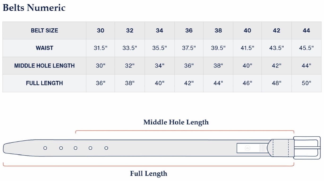 PM Mens Belt Size Chart